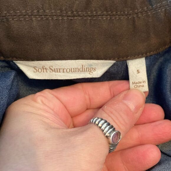 Soft Surroundings long dark chambray w/ faux suede trim lock closures oversized - Picture 9 of 10